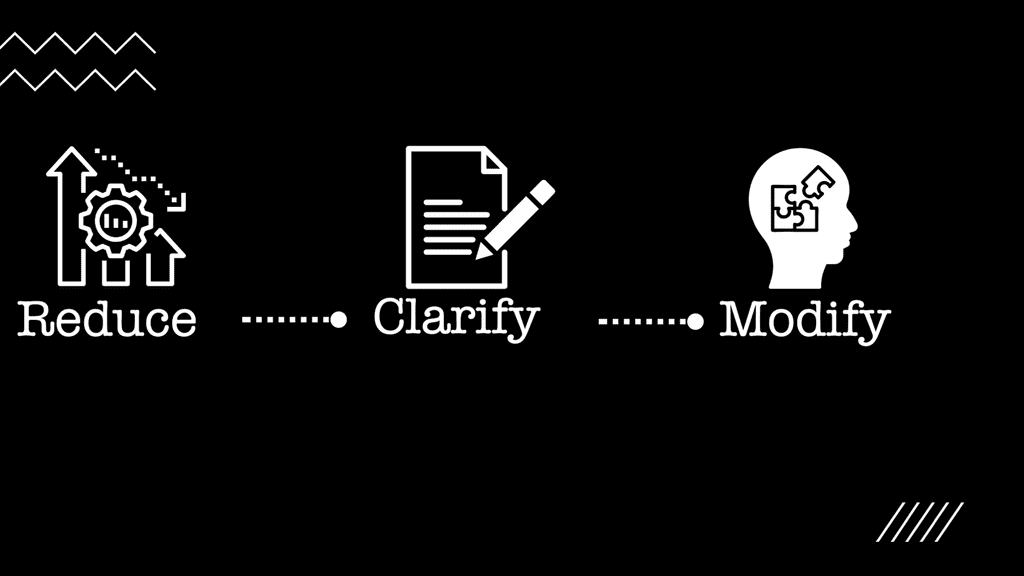 You start by reducing perfectionism. Next clarify your next tiny action. And finally modify your behavior when you don't feel like doing any work