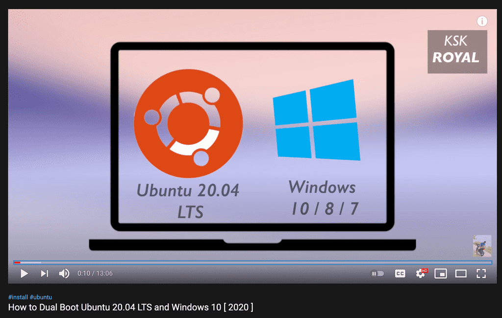 Youtube tutorial on how to dual boot Windows and Ubuntu